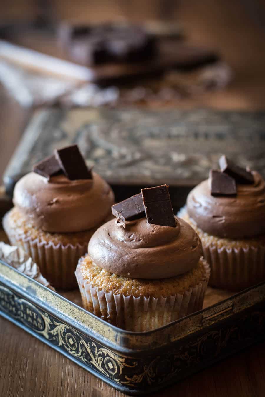 Bananen-Pudding-Cupcakes mit Schokoladen Buttercreme - Kleines Kulinarium